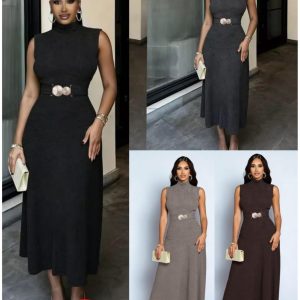 sleeveless high-neck midi dress