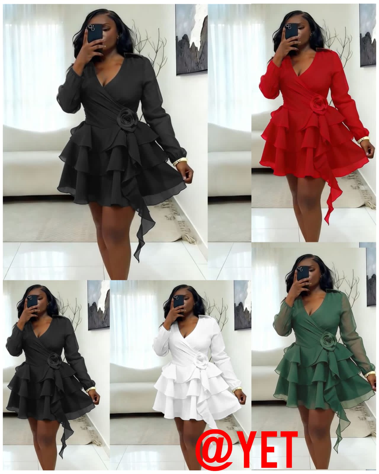 Long Sleeve V-Neck Ruffle Mini Dress