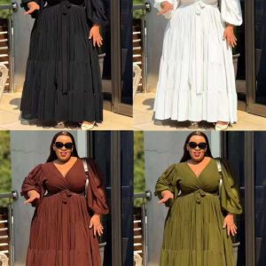 Womens plus-size v-neck tiered maxi dress