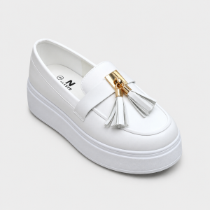 white tassel platform loafer