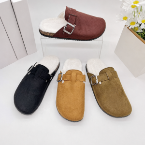 fur-lined suede clog slipper