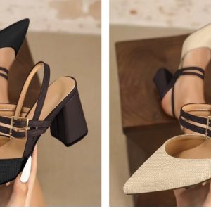 Block heel slingback pumps