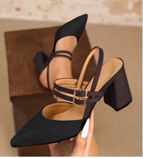 Block heel slingback pumps