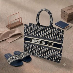 The Navy Monogram Luxury Tote & Slide Set